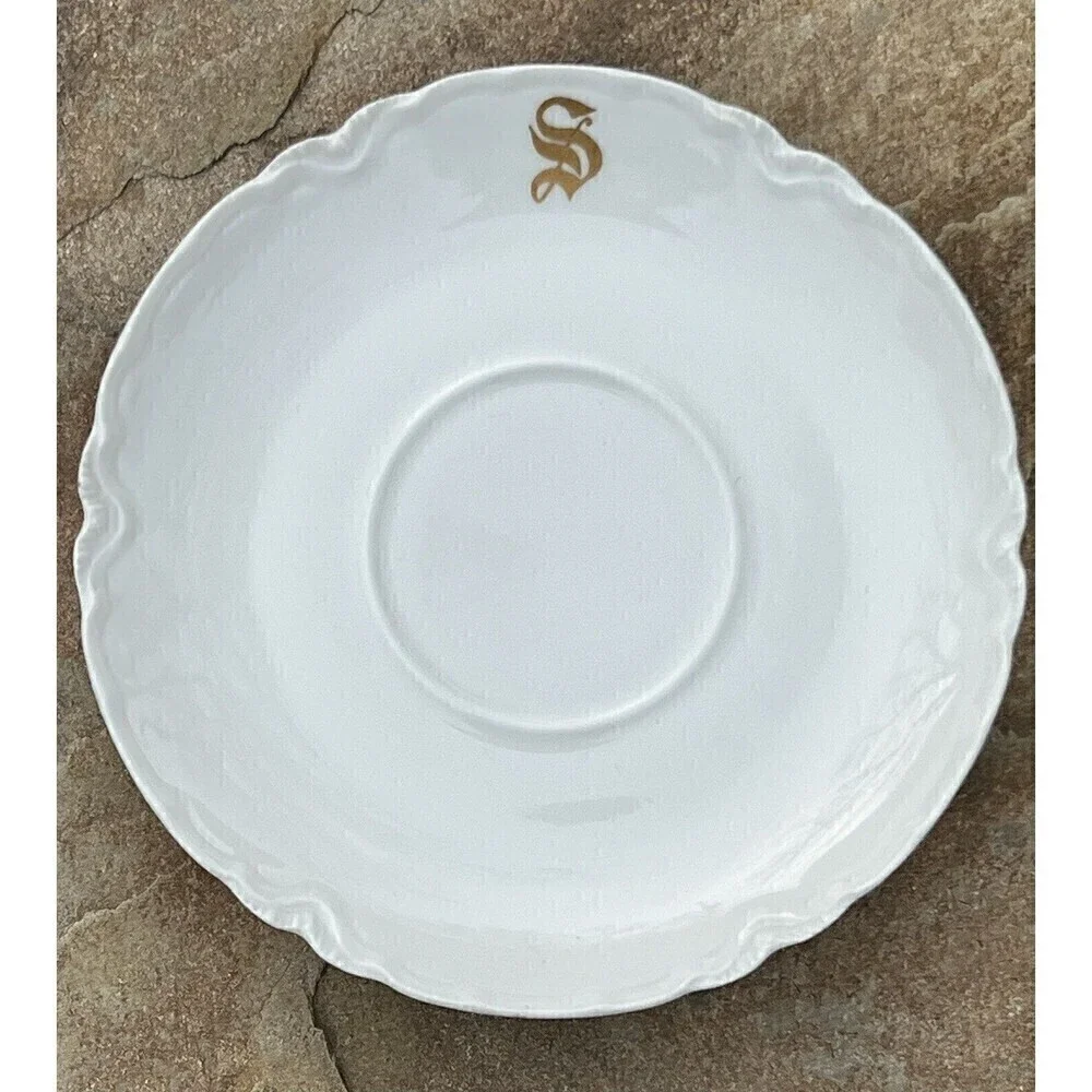HAVILAND  FRANCE SAUCER WHITE GOLD MONOGRAM 